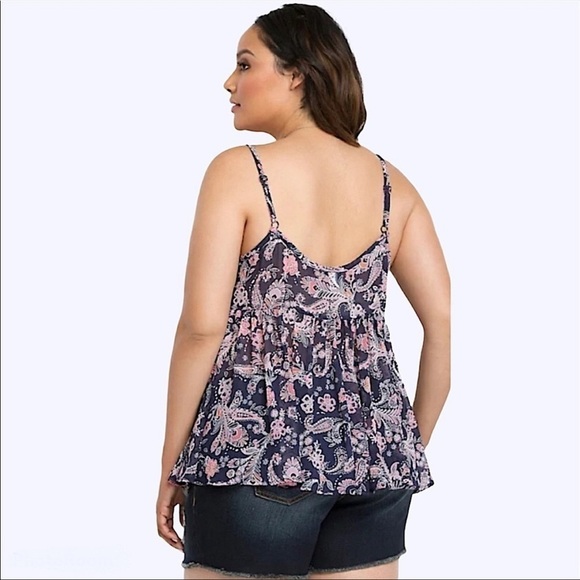 TORRID SHEER DARK BLUE W/ PINK PASILEY BABYDOLL TANK SIZE 0X NWT - Picture 2 of 8